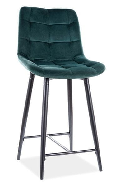 CASARREDO Barová čalúnená stolička SIK VEĽVET zelená / čierna